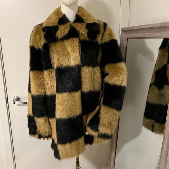 Stand Studio Nani Check Faux Fur Jacket - EU 40 - US 12-14 - Picture 3 of 6